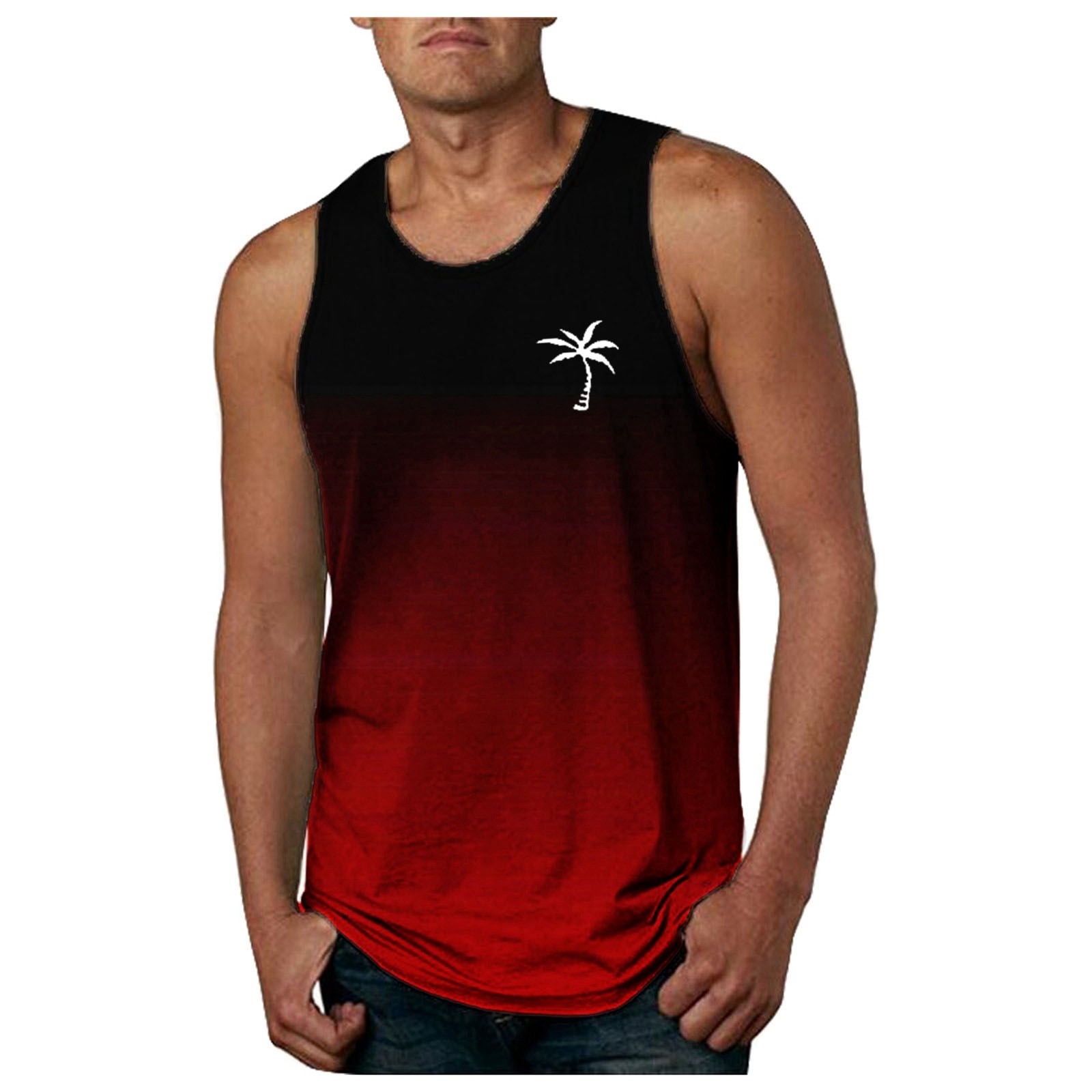 thumbnail image 5 of Chaleco sin mangas degradado para hombre - Camiseta deportiva con estampado integral - Tejido de algodón, sisas amplias, ideal para el gimnasio, la natación y el entrenamiento al aire libre, 5 of 5
